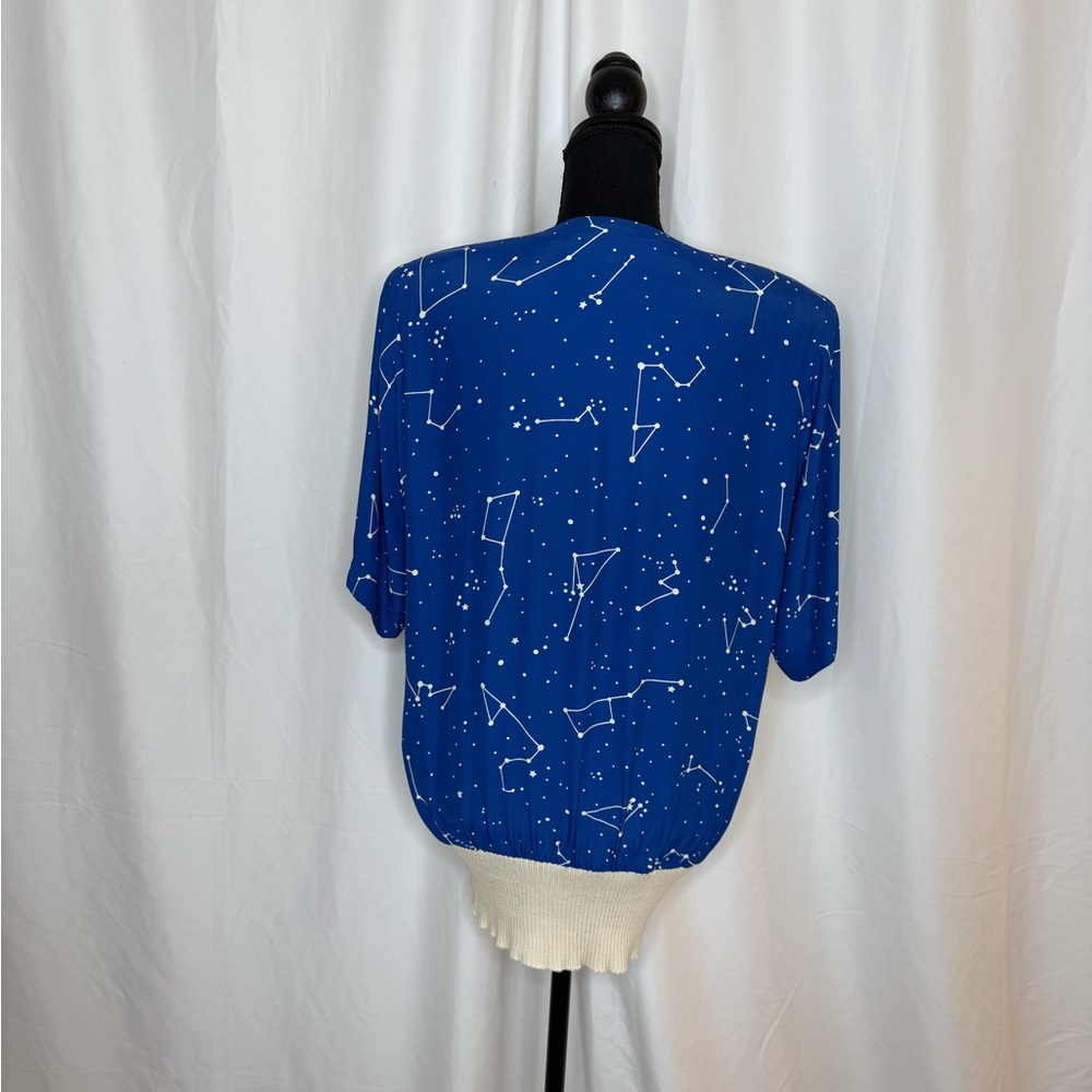 Vintage Blue Galaxy Patterned Button-Up Cardigan Blouse - Picture 2 of 2